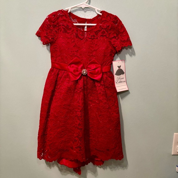 Rare Editions Red Sparkly Lace Dress - Picture 1 of 4